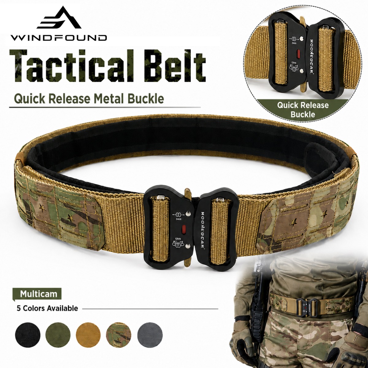 Tactical Combat Belt Quick Release Buckle - Ceinture tactique militaire à dégagement rapide,